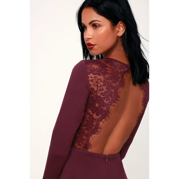 Lulus Felicity Backless Lace Skater Dress Plum Purple size Large - Picture 4 of 16